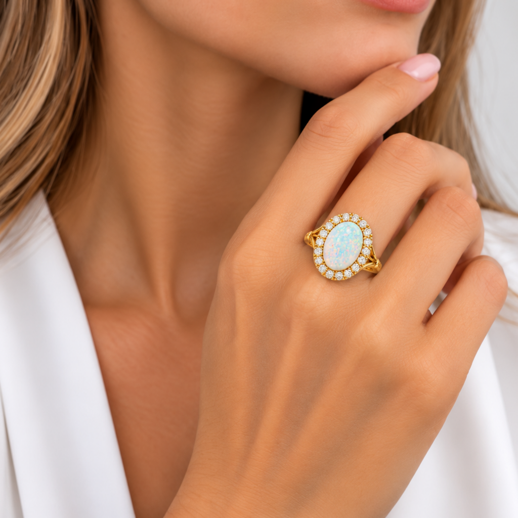 18K Gold Opal & Diamond Ring