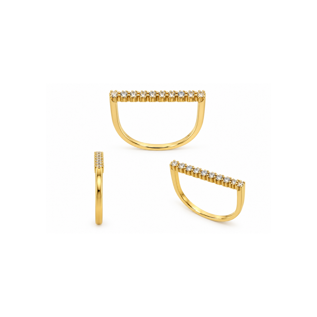 14K Yellow Gold Zirconia Bar Ring