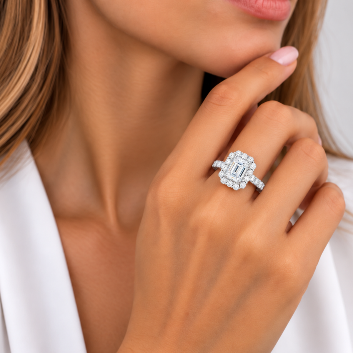 14K White Gold 3 CT Lab-Grown Diamond Halo Ring