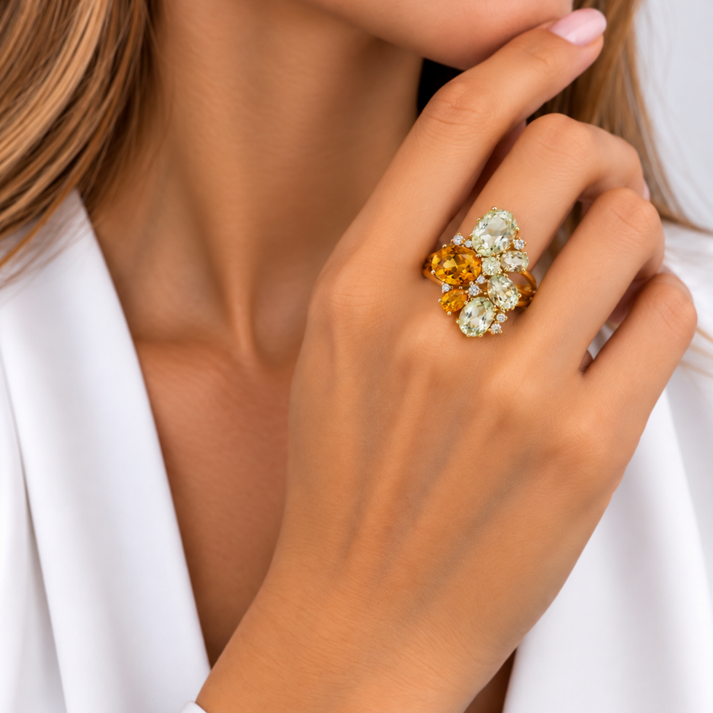 14K Yellow Gold Multi-Stone & Diamond Statement Ring