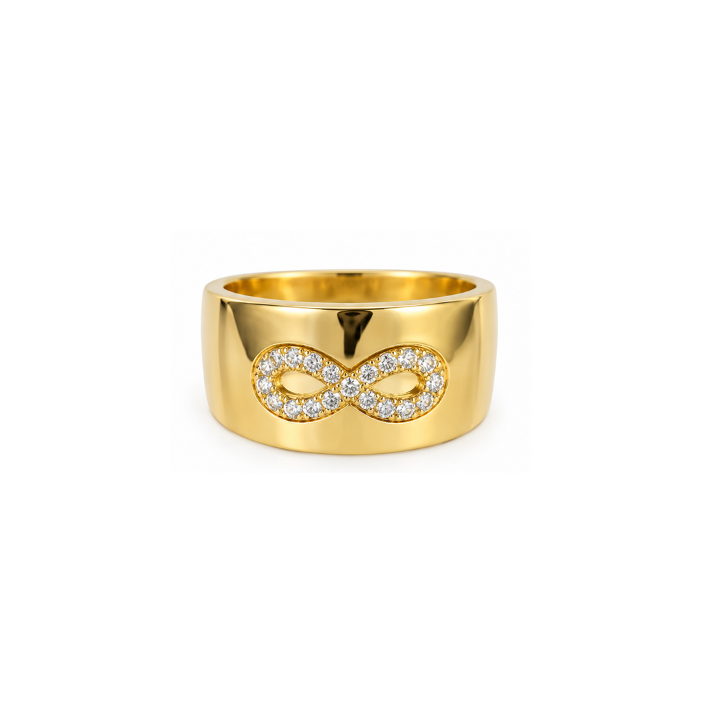 14K Yellow Gold Diamond Infinity Wide Band Ring