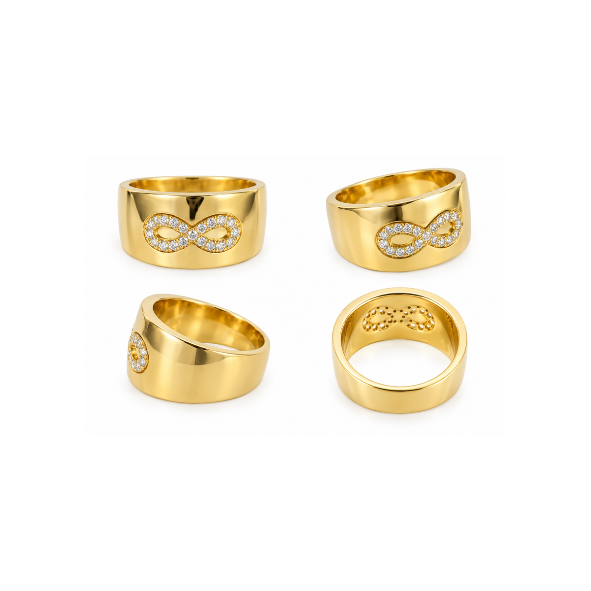 14K Yellow Gold Diamond Infinity Wide Band Ring