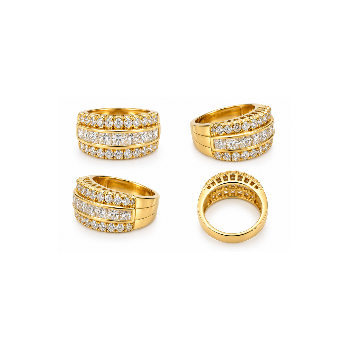 14K Yellow Gold 1.90 CT Diamond Three-Row Band Ring