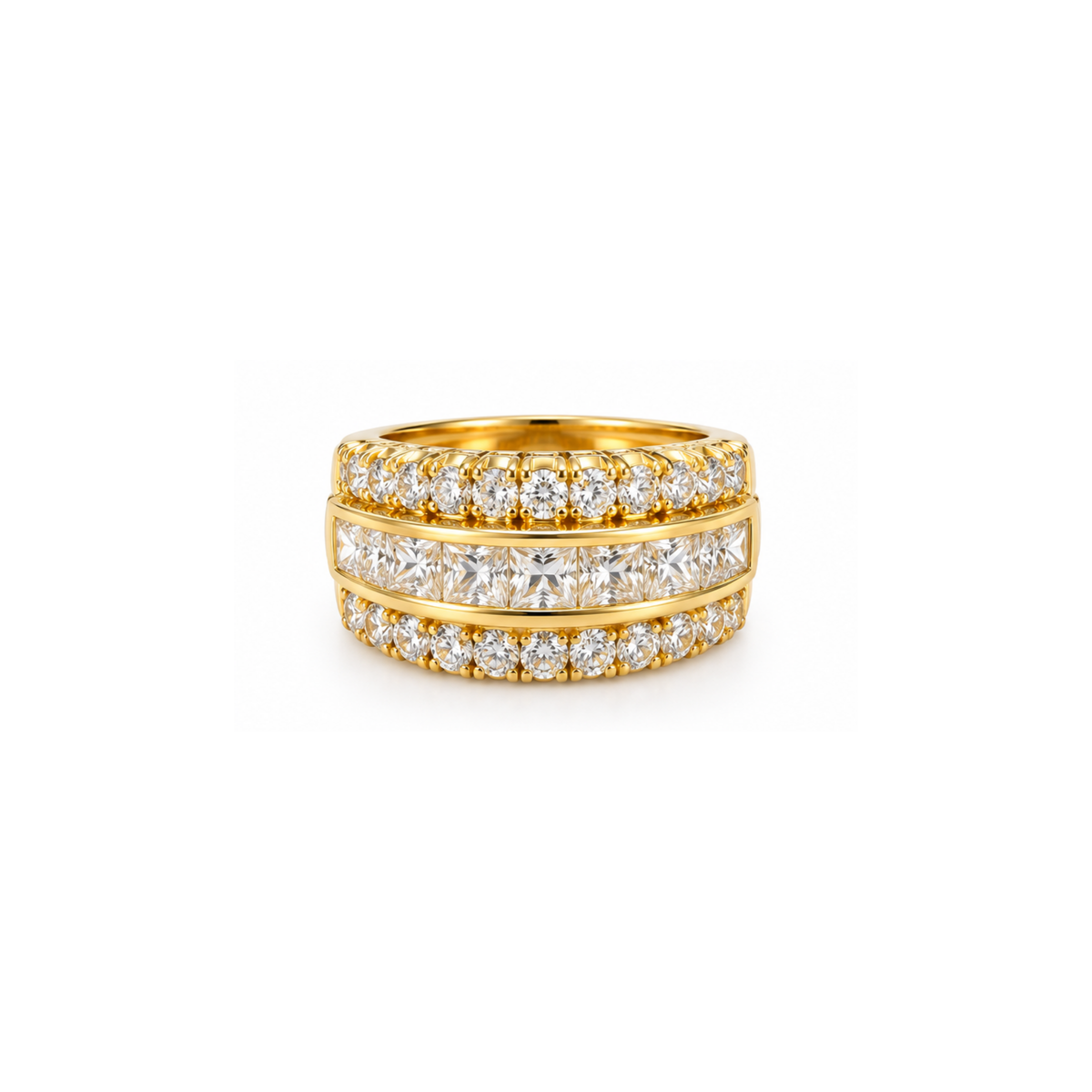 14K Yellow Gold 1.90 CT Diamond Three-Row Band Ring