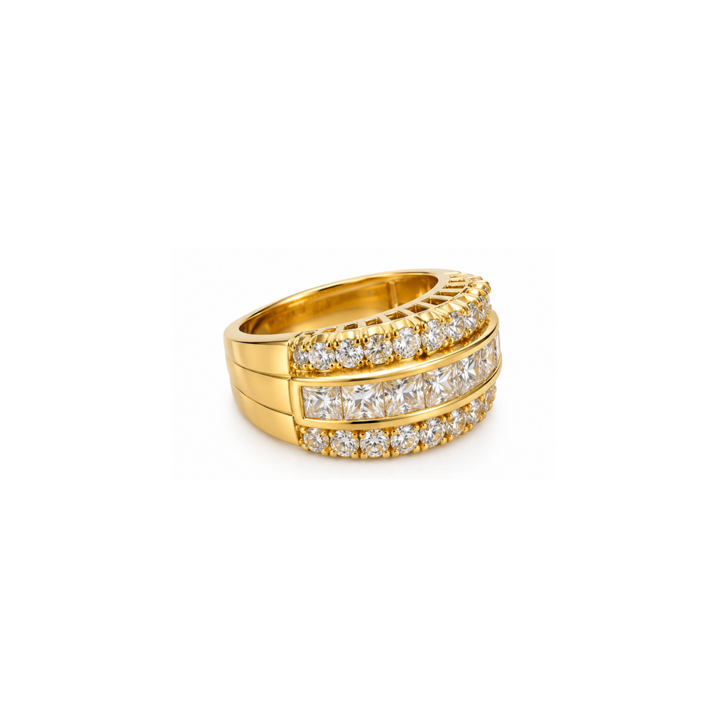 14K Yellow Gold 1.90 CT Diamond Three-Row Band Ring