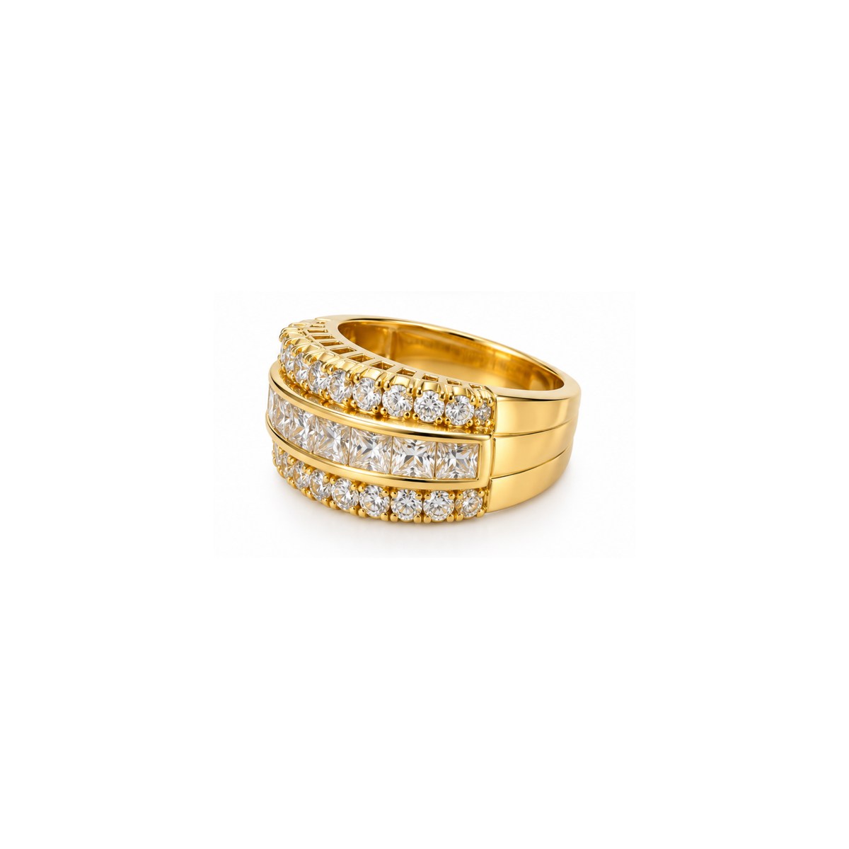 14K Yellow Gold 1.90 CT Diamond Three-Row Band Ring