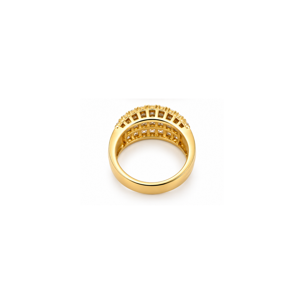 14K Yellow Gold 1.90 CT Diamond Three-Row Band Ring