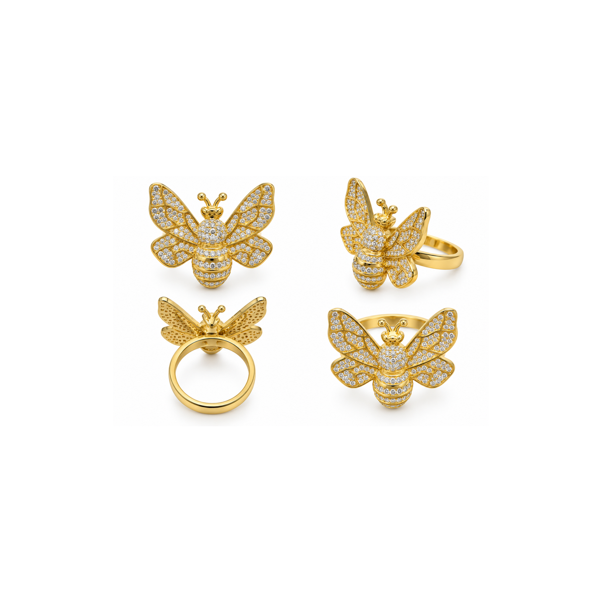 14K Yellow Gold Bee Statement Ring with Zirconia