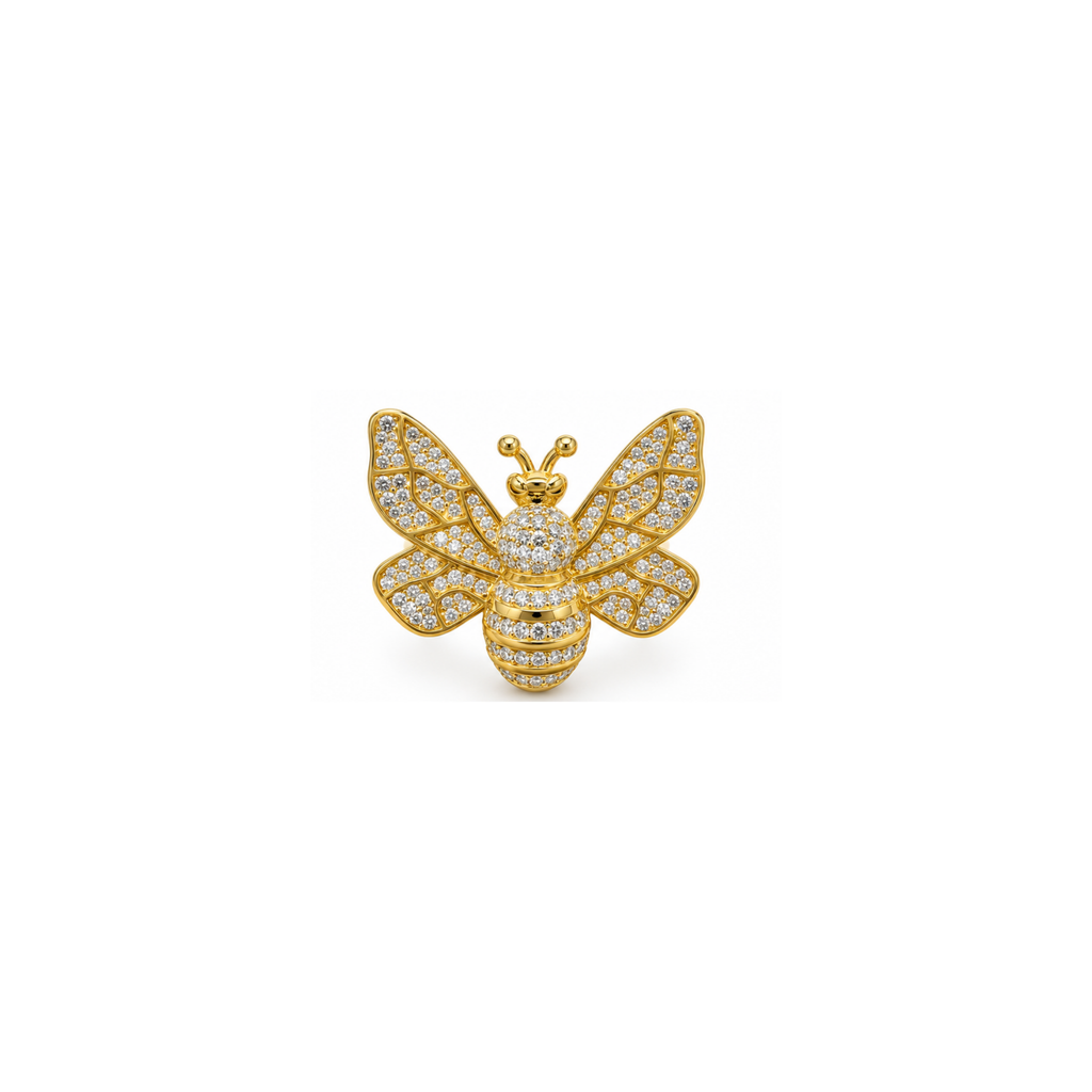14K Yellow Gold Bee Statement Ring with Zirconia