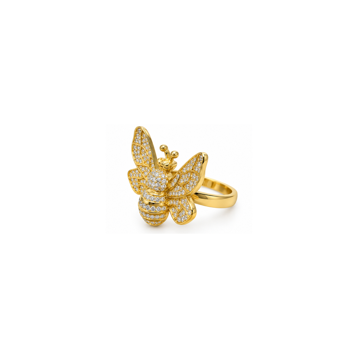14K Yellow Gold Bee Statement Ring with Zirconia