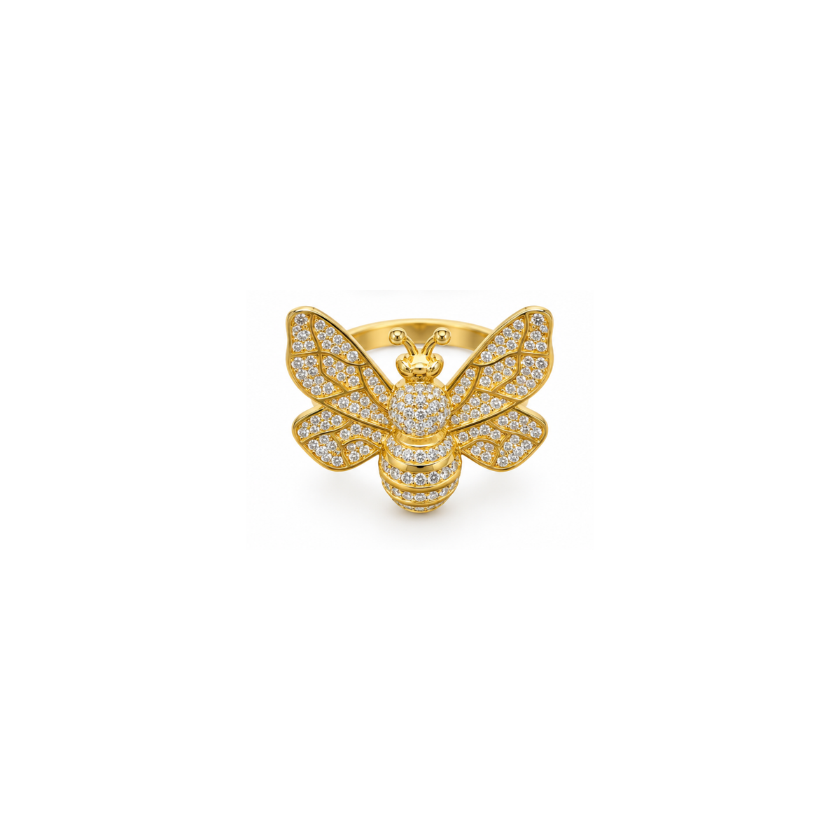 14K Yellow Gold Bee Statement Ring with Zirconia