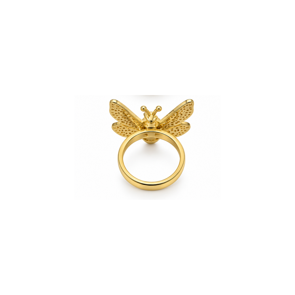 14K Yellow Gold Bee Statement Ring with Zirconia