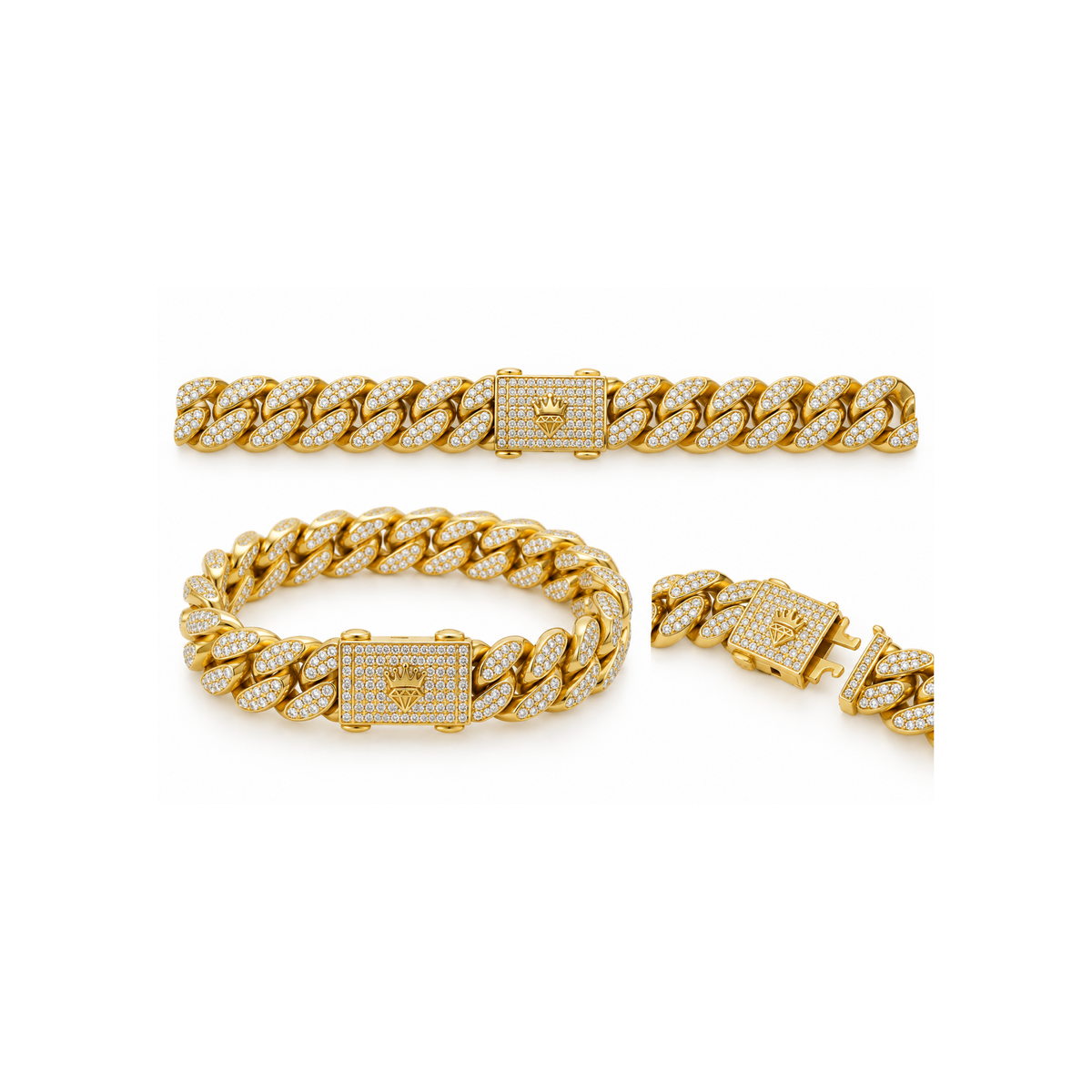 14K Yellow Gold Iced Cuban Link Bracelet with Zirconia