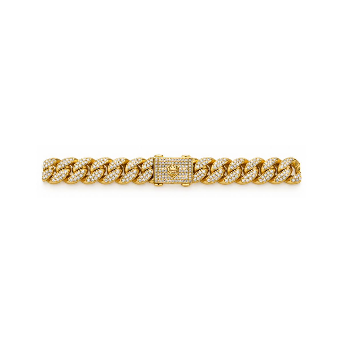 14K Yellow Gold Iced Cuban Link Bracelet with Zirconia