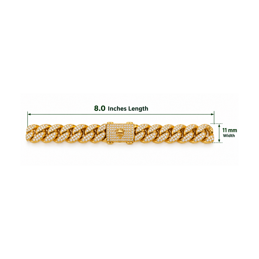 14K Yellow Gold Iced Cuban Link Bracelet with Zirconia