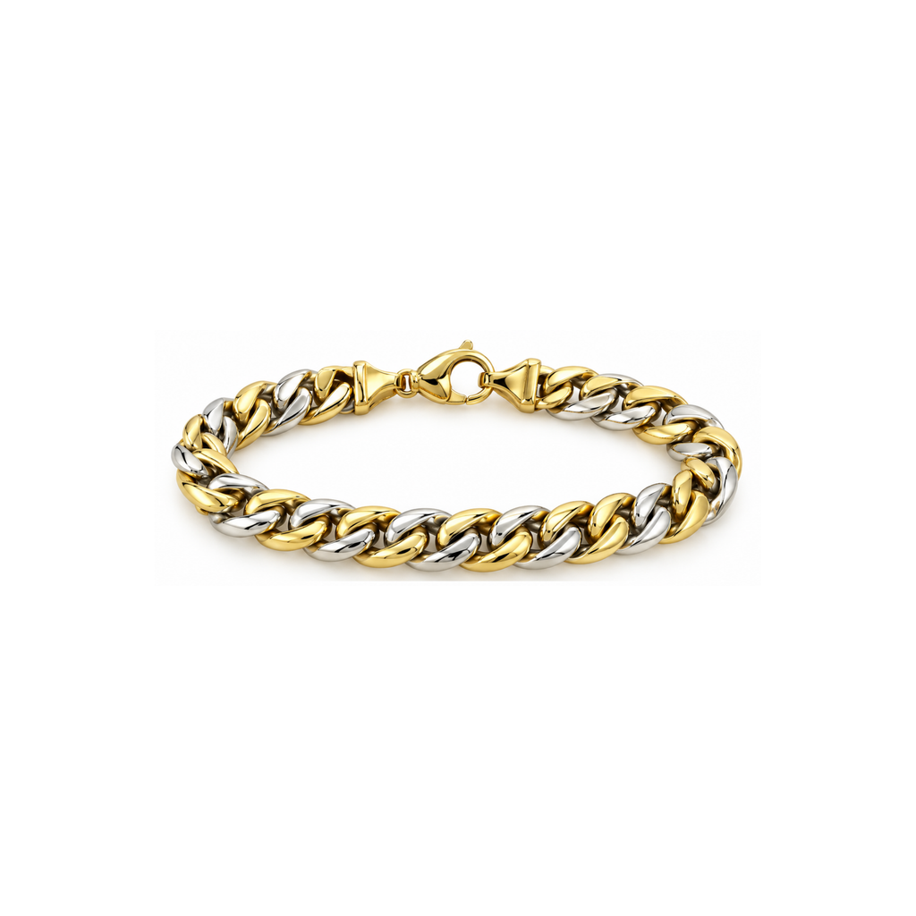 14K Italian Two-Tone Yellow & White Gold Link Bracelet