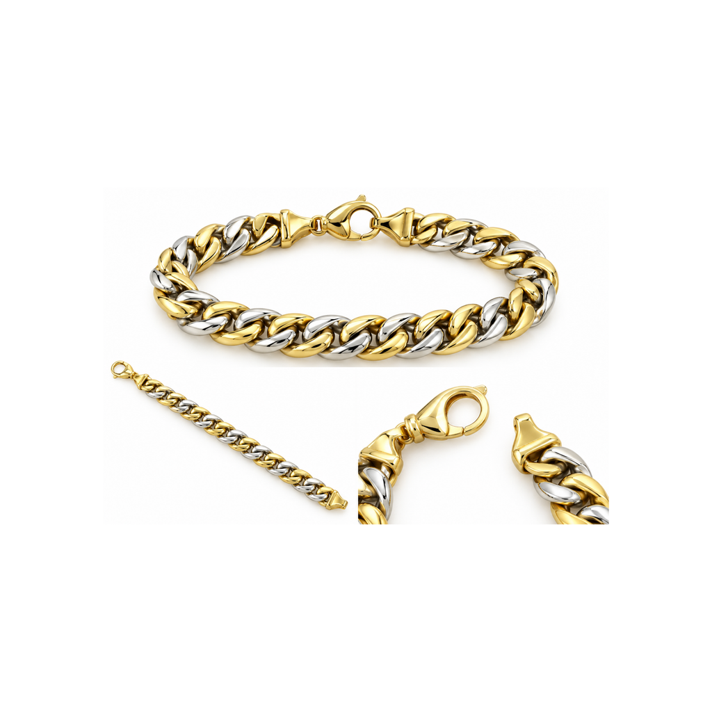 14K Italian Two-Tone Yellow & White Gold Link Bracelet