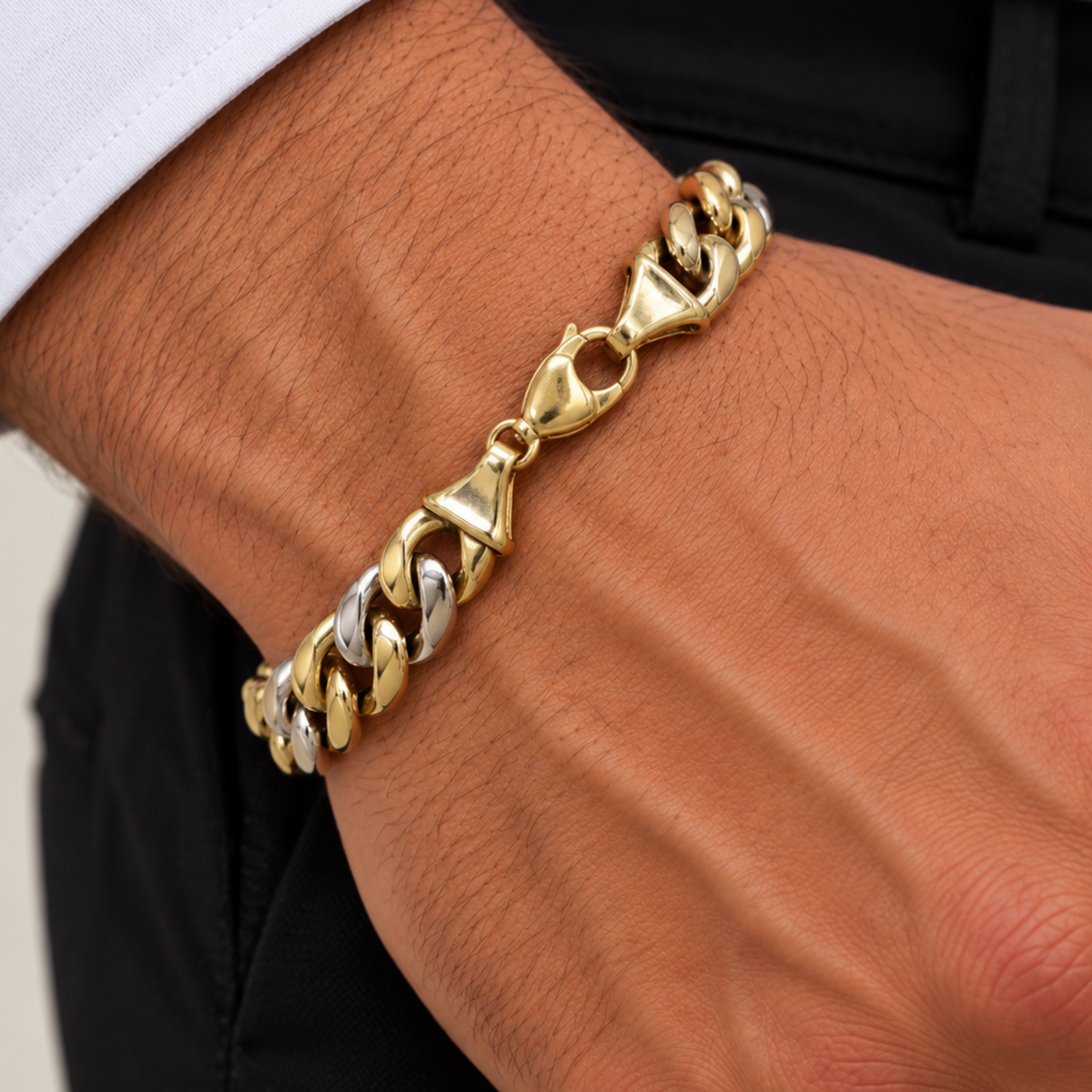 14K Italian Two-Tone Yellow & White Gold Link Bracelet