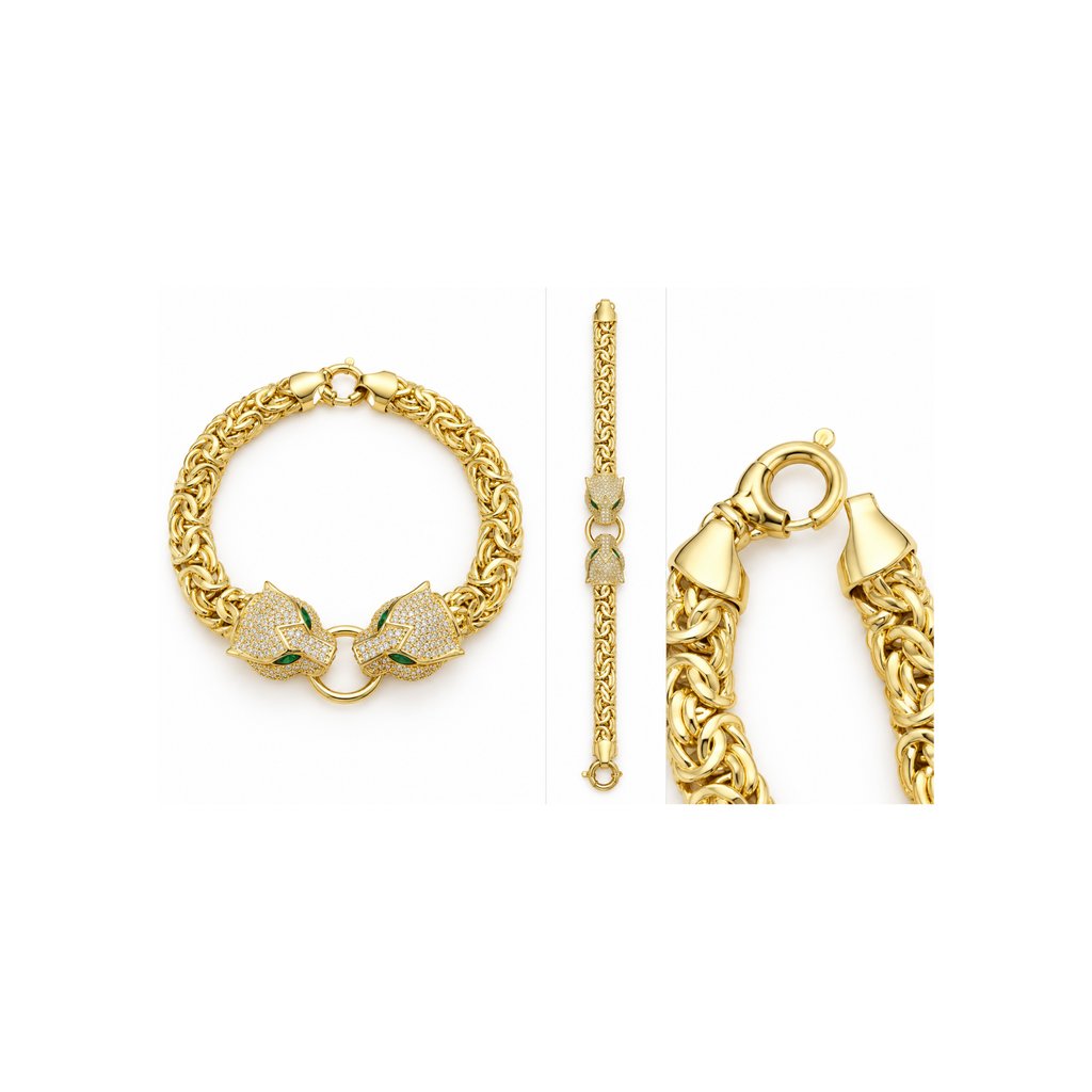 14K Yellow Gold Panther Head Bracelet with Zirconia