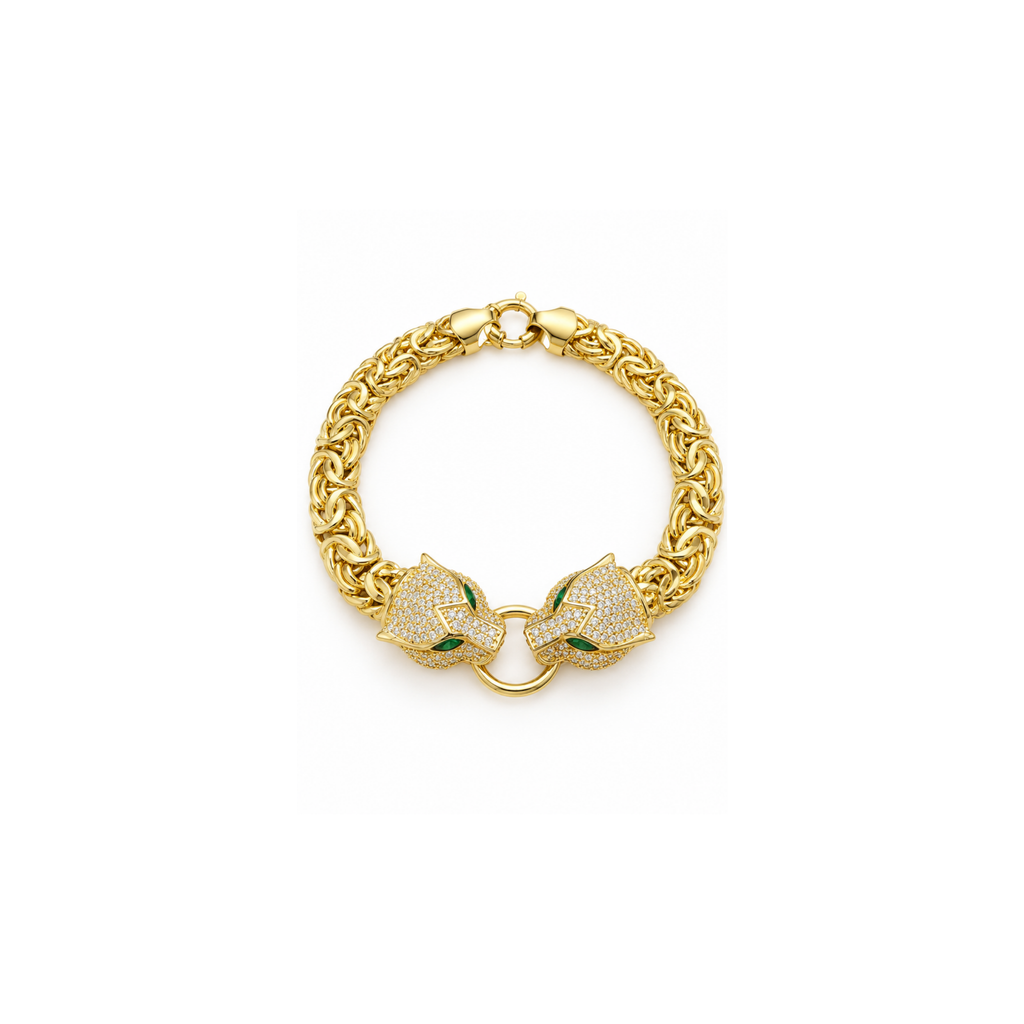 14K Yellow Gold Panther Head Bracelet with Zirconia