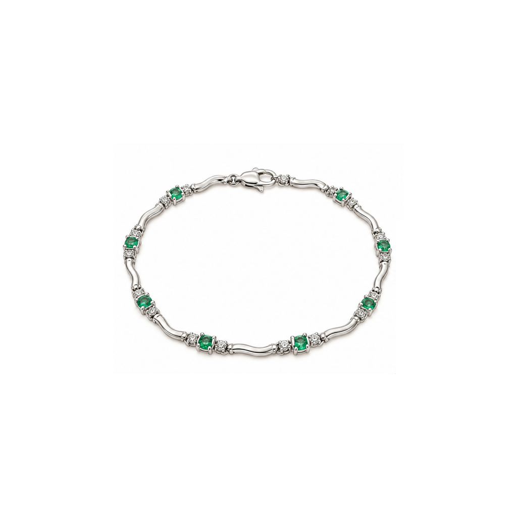 10K White Gold Emerald & Diamond Bracelet