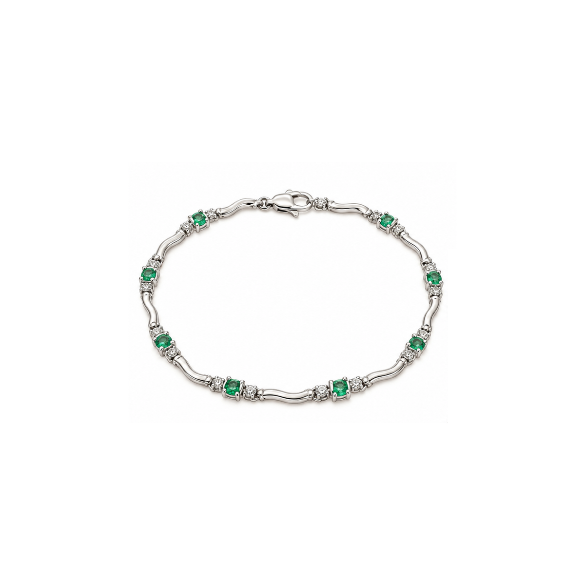 10K White Gold Emerald & Diamond Bracelet