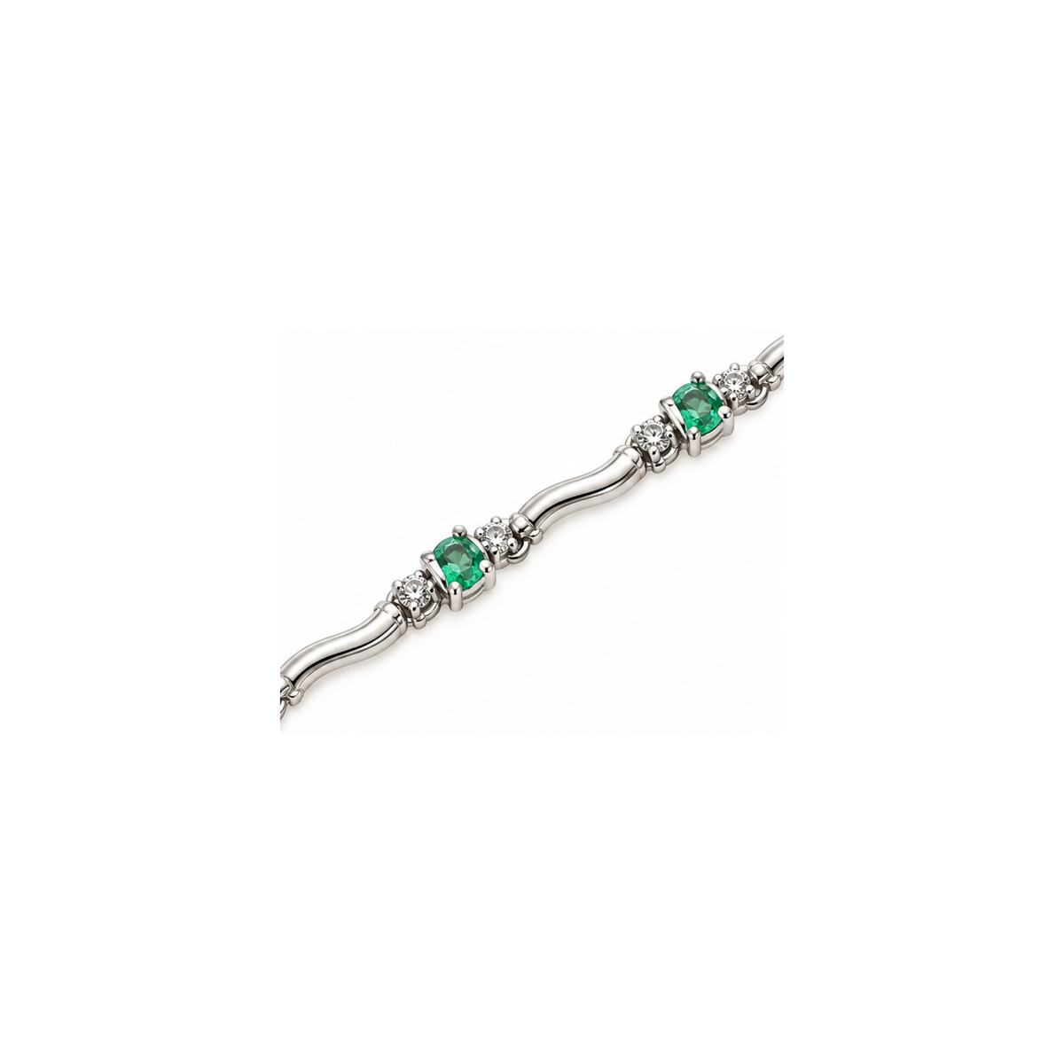 10K White Gold Emerald & Diamond Bracelet