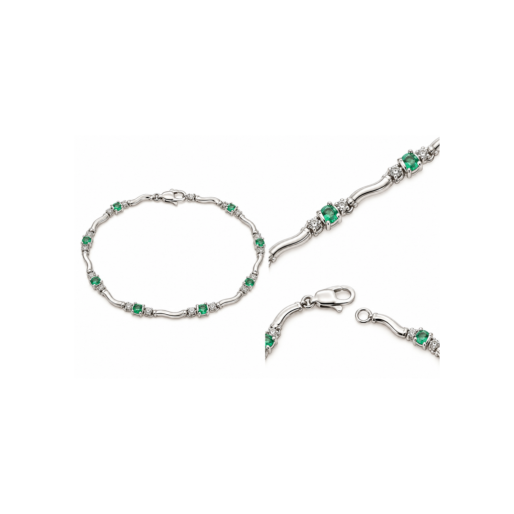 10K White Gold Emerald & Diamond Bracelet