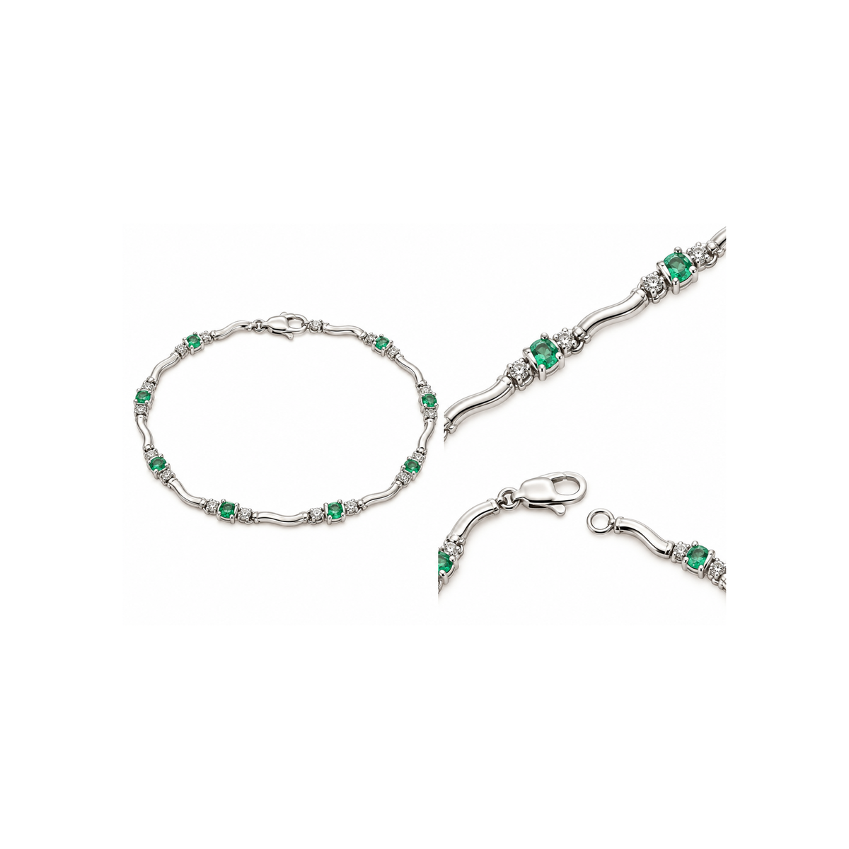 10K White Gold Emerald & Diamond Bracelet
