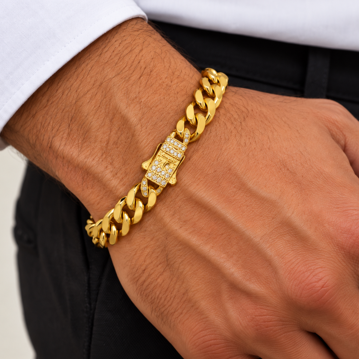 14K Gold Cuban Link Bracelet – Diamond Clasp