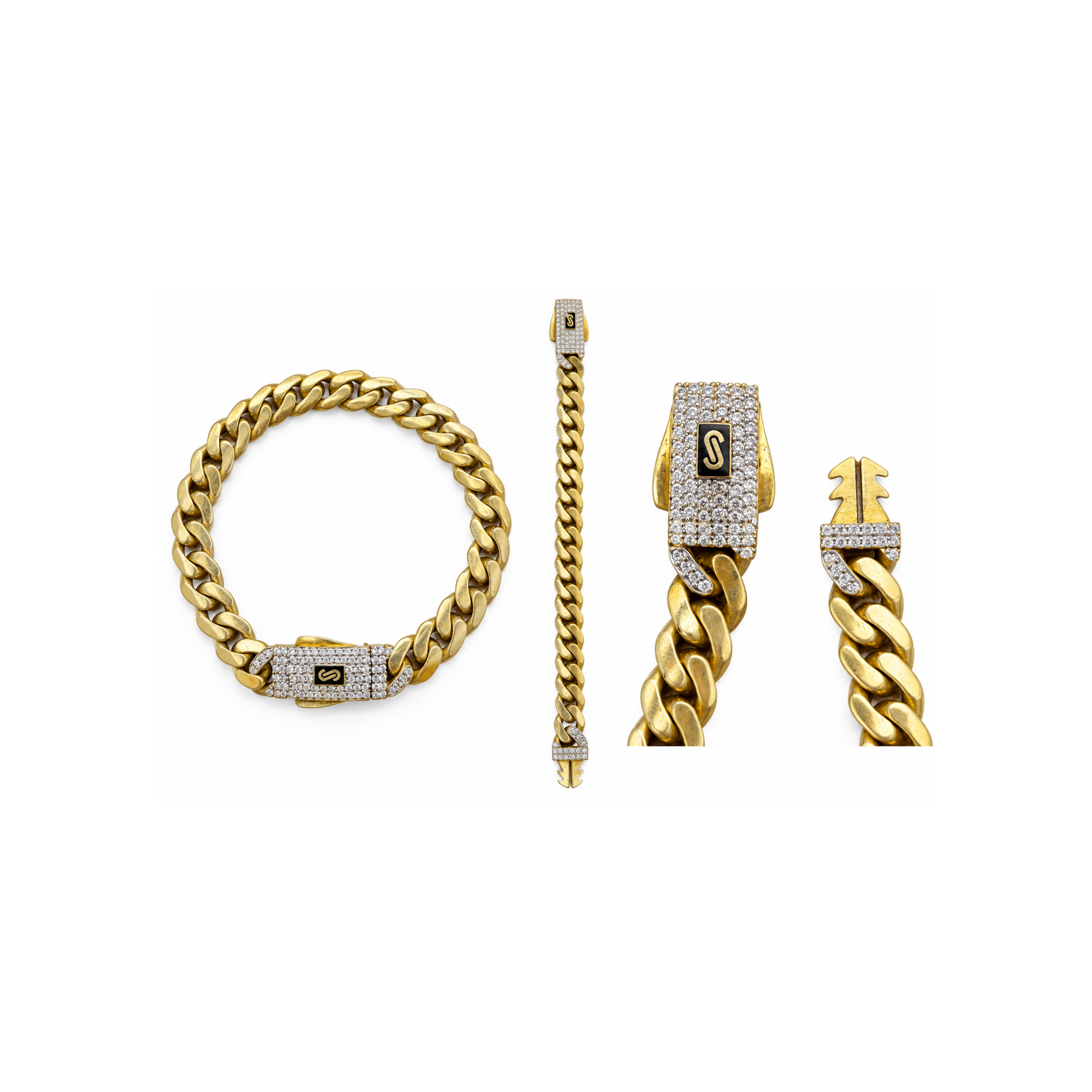 10K Gold Cuban Link Bracelet with Pavé Clasp