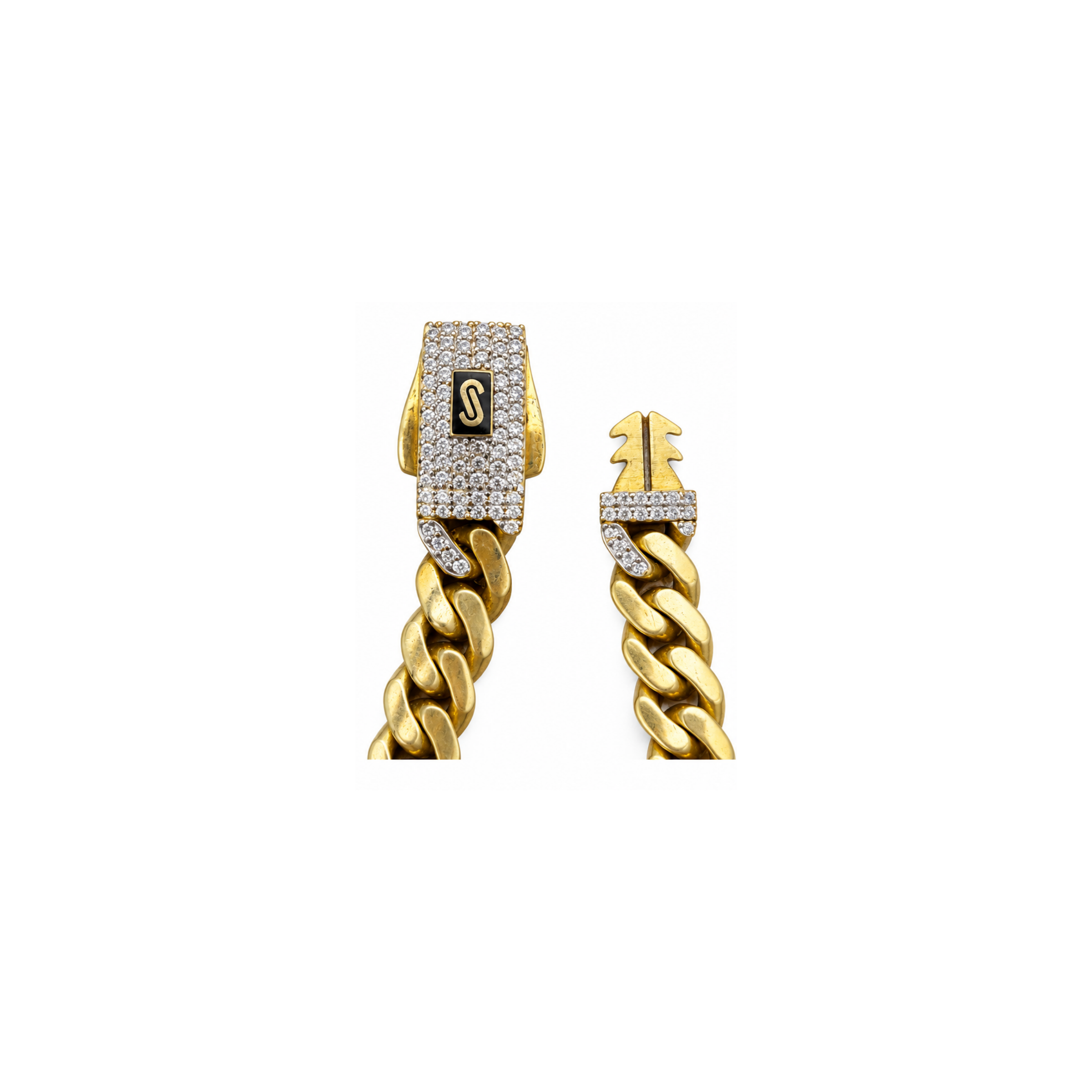 10K Gold Cuban Link Bracelet with Pavé Clasp