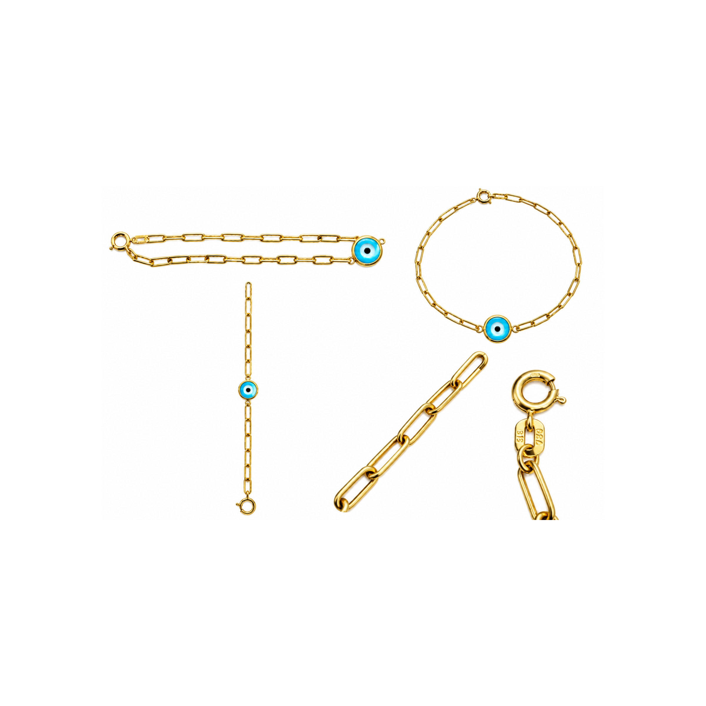 18K Gold Evil Eye Paperclip Bracelet