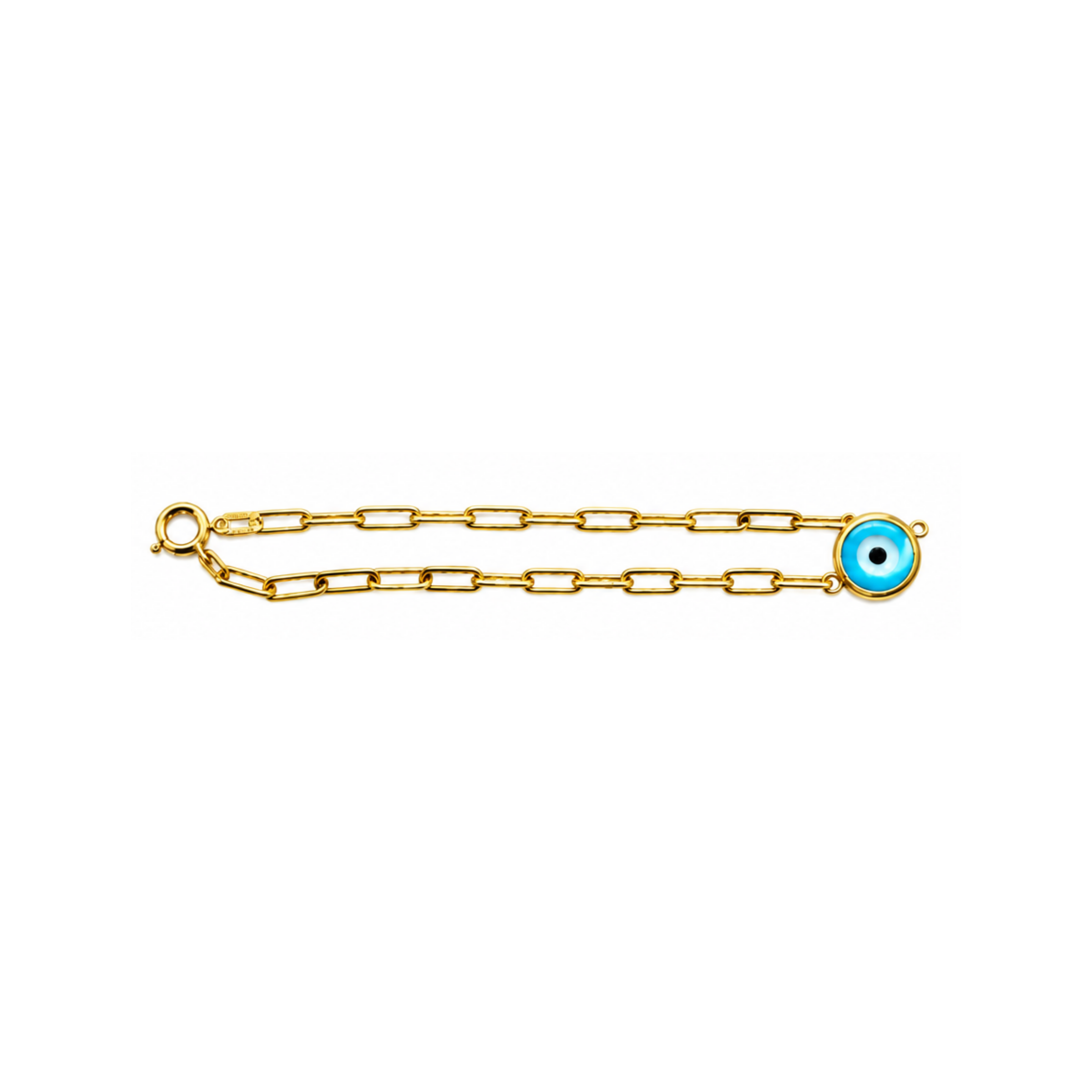 18K Gold Evil Eye Paperclip Bracelet