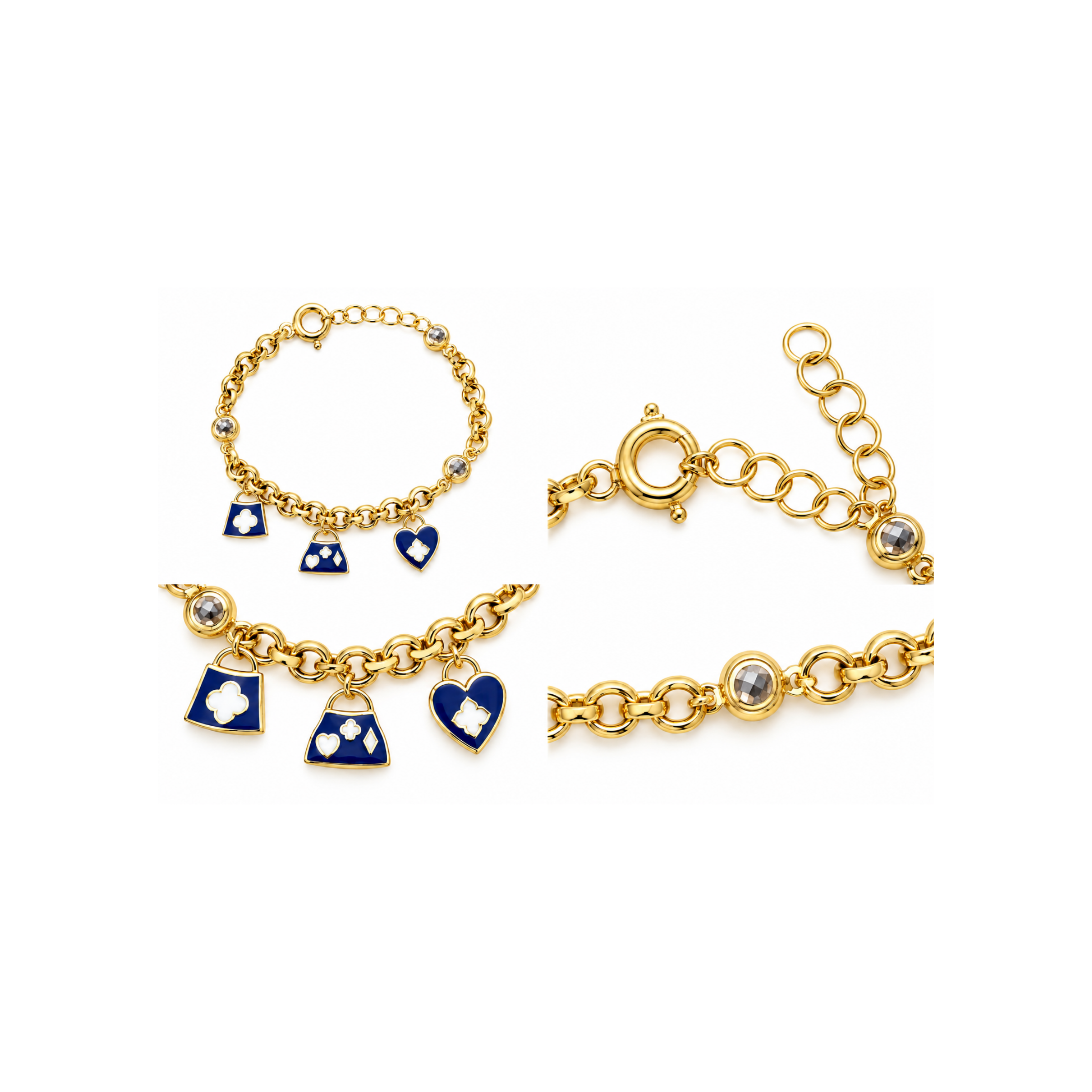 14K Yellow Gold Bracelet with Faceted Bezel-Set Accents