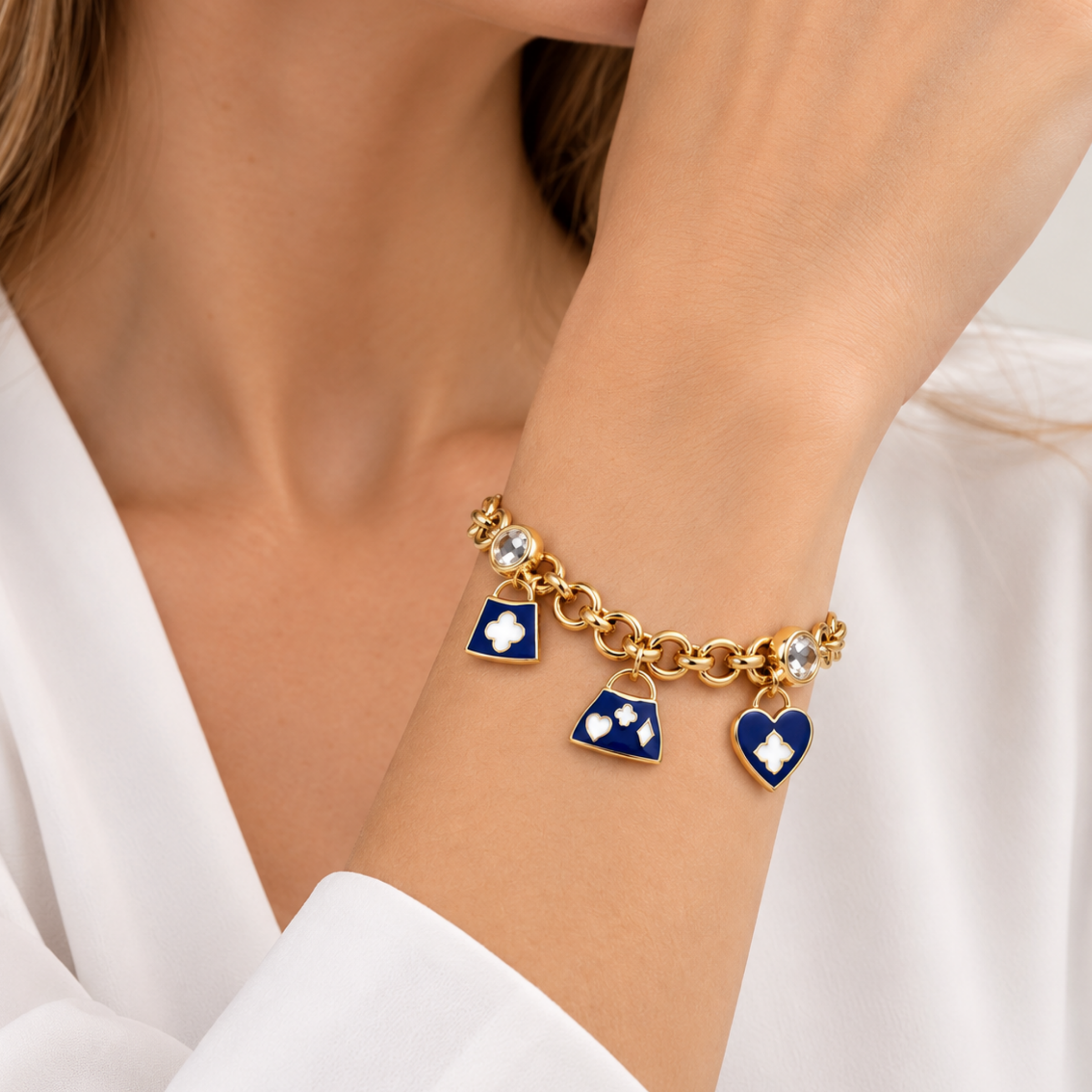 14K Yellow Gold Bracelet with Faceted Bezel-Set Accents