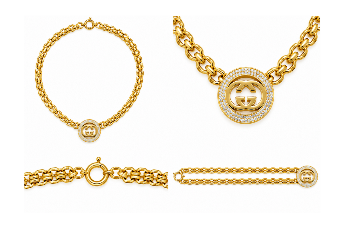 14K Yellow Gold Double-Link Necklace with Pavé Round Pendant – 17" – 18.0 g