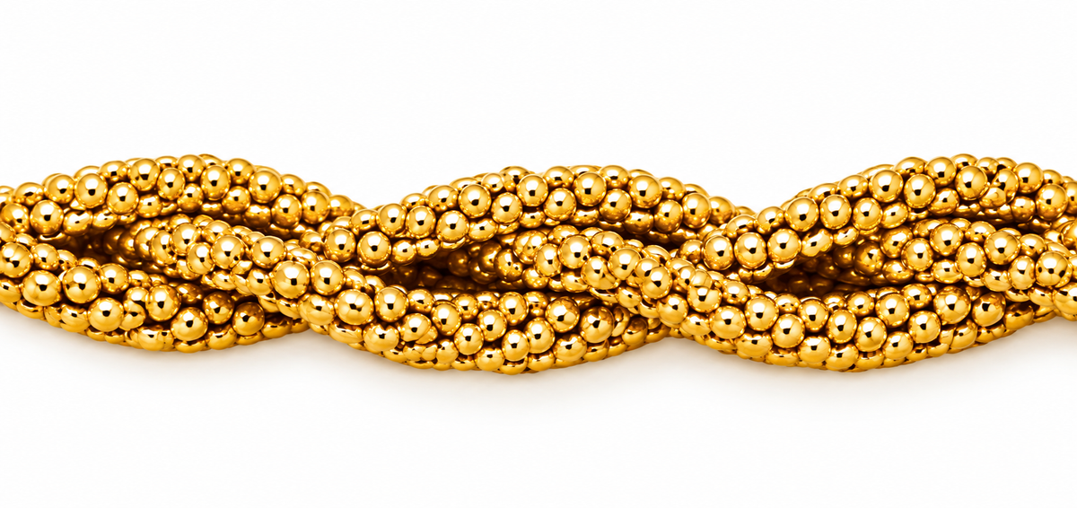 18K Yellow Gold Braided Multi-Strand Necklace – 16" – 7.35 mm – 22.55 g