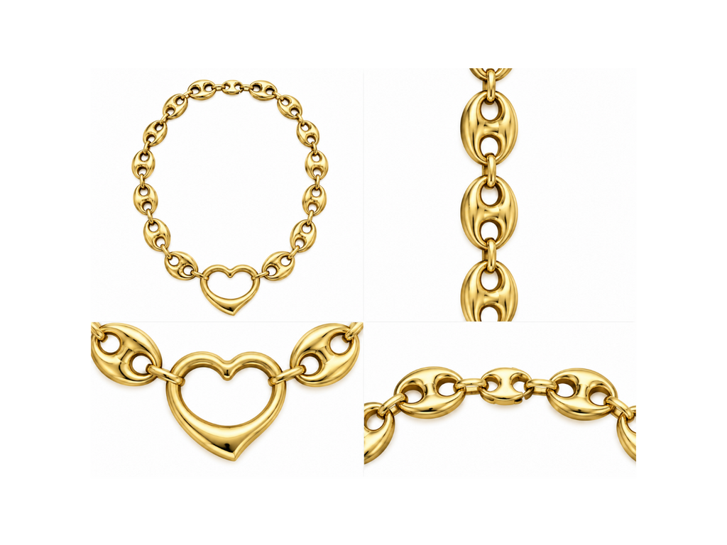 14K Yellow Gold Mariner Link Necklace with Heart Clasp – 17