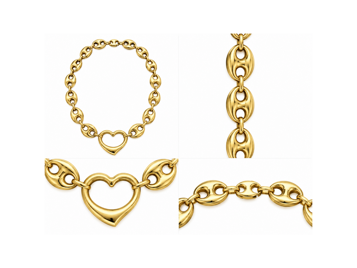 14K Yellow Gold Mariner Link Necklace with Heart Clasp – 17